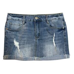 Y2K Vintage Dollhouse Mini Denim Lightwash Skirt Juniors Sz 9 Distressed Indie